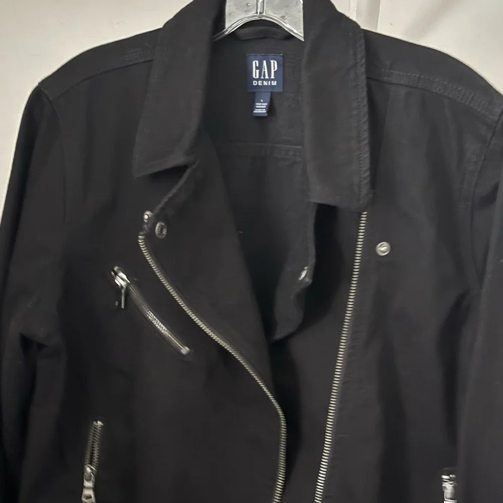 Gap Black Denim Moto Style Jacket - Picture 2 of 5